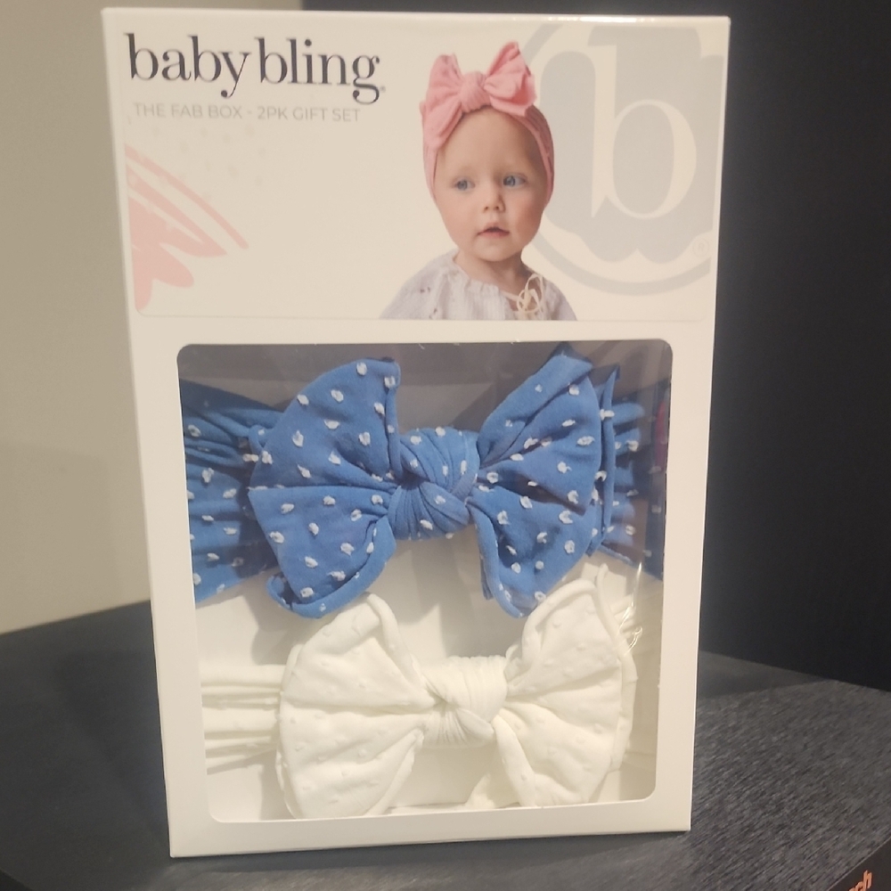 Blue and White Fabric Hair Bow Set